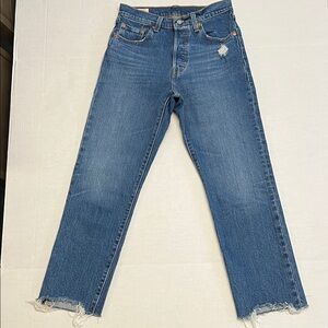 LEVI’S PREMIUM 501 DISTRESSED CROP HIGH WAISTED BUTTON FLY BIG E JEANS SIZE 25